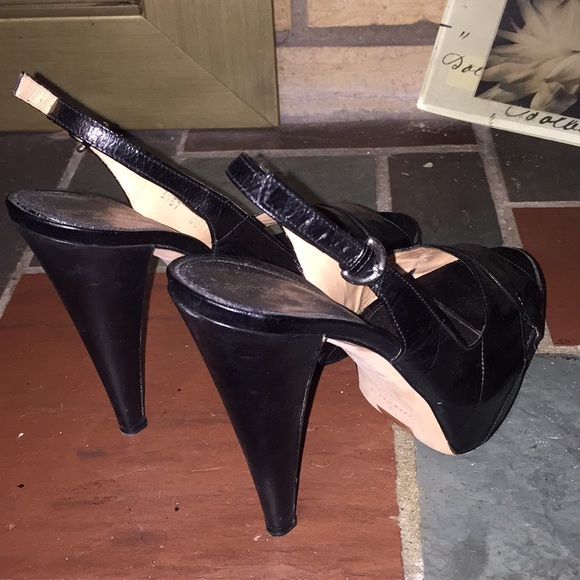 Women's Leather Platform Sergio Rossi Slingback Pumps Size 39/8 Made in Italy - Picture 6 of 8